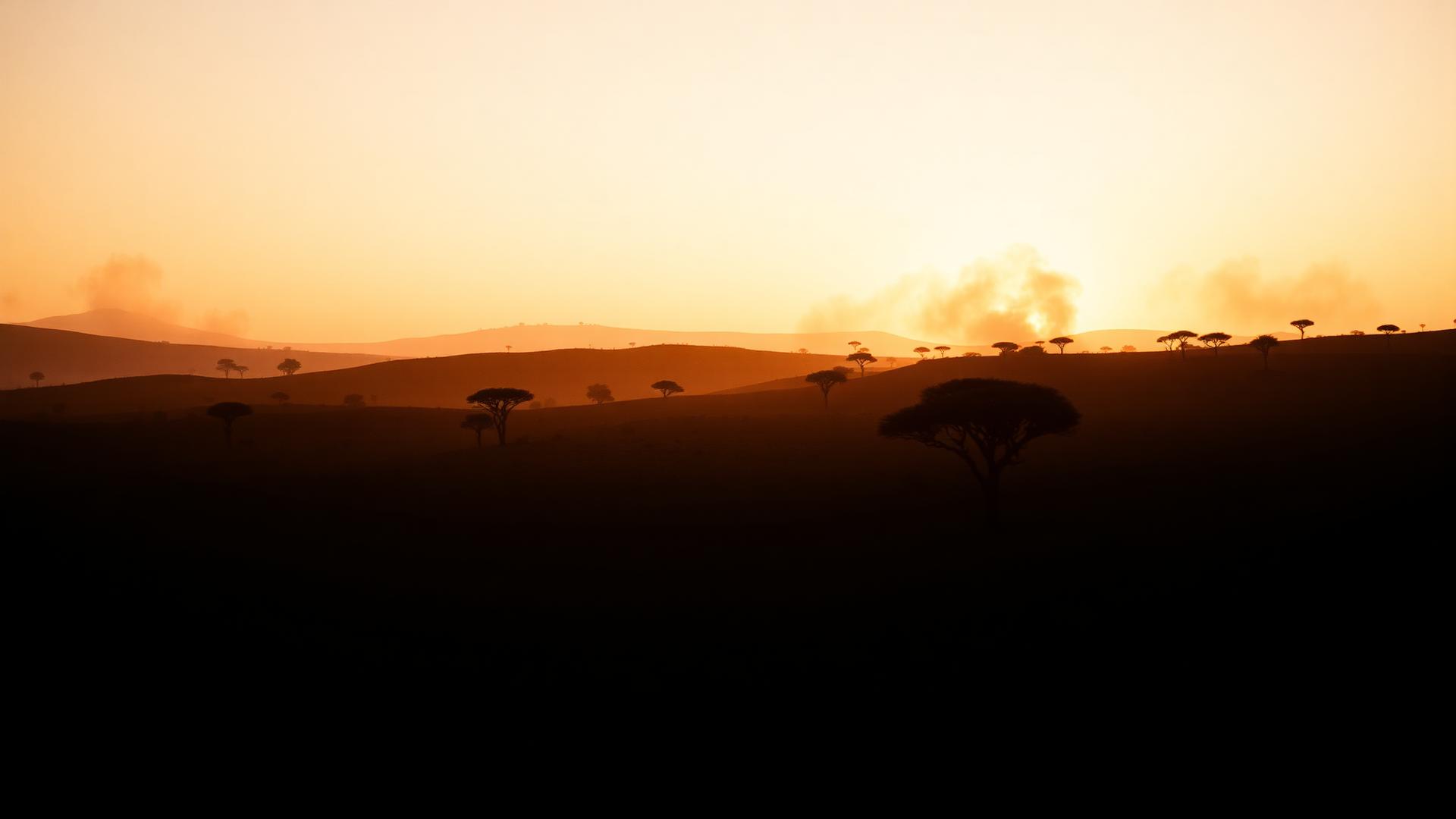 Warm Kenyan savannah at golden hour